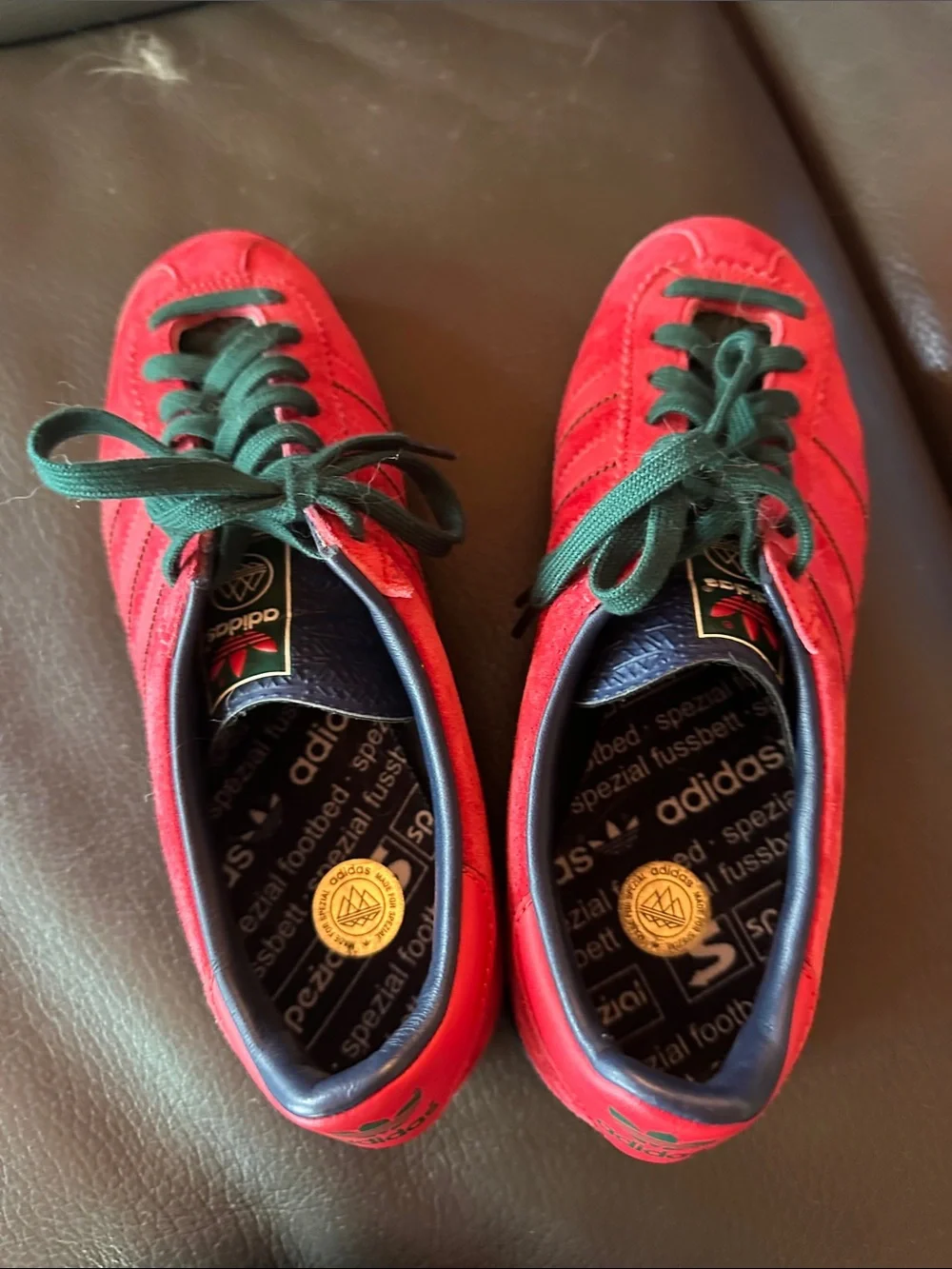 Red Suede Men's Sneakers with Black Sole and Green Laces